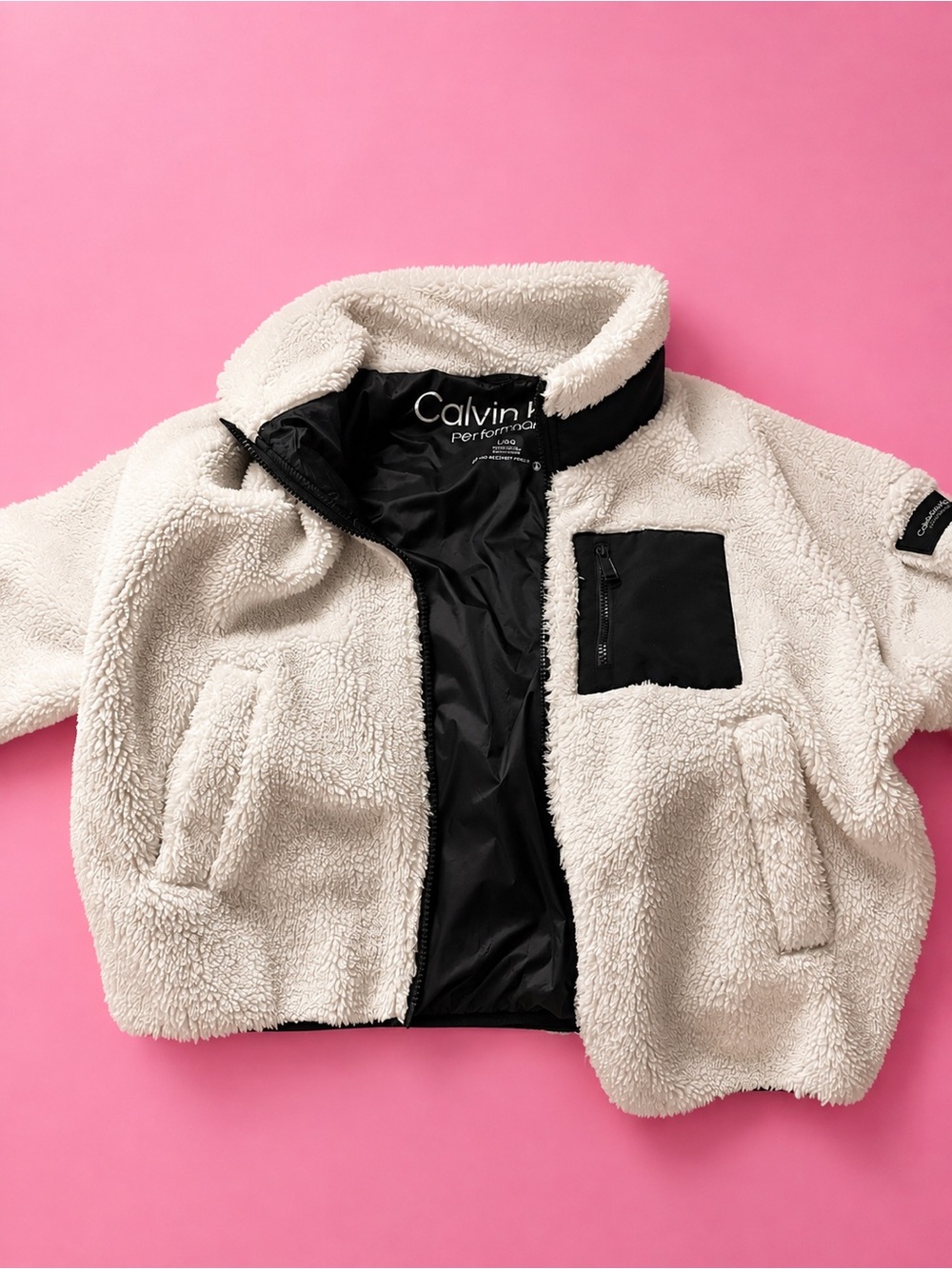 Calvin Klein Kids Cream Sherpa Jacket with Black Trim